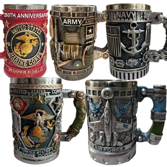 1pcs Navy Cup Air Force Anchor Plane Wine Mugs Resin Stainless Steel Army Beer Military  Mug Men Birthday Gift Coffee Wine New